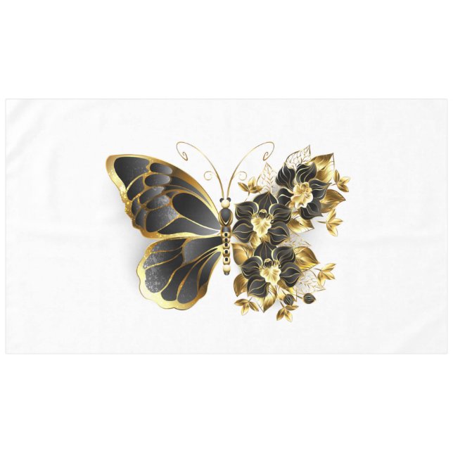 Mantel Mariposa de flores de oro con orquídea negra (Frente (Horizontal))