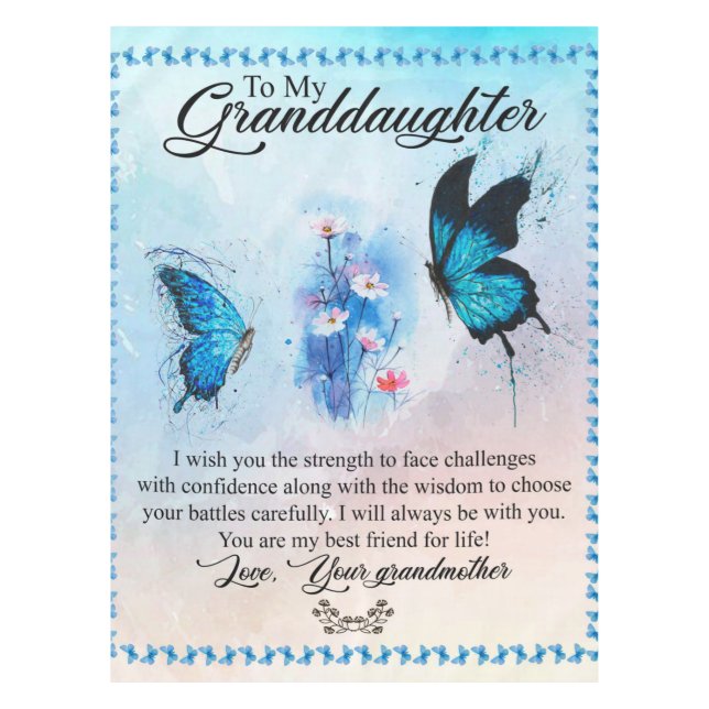 Mantel Mariposa de manta personalizada a mi nieta (Anverso)