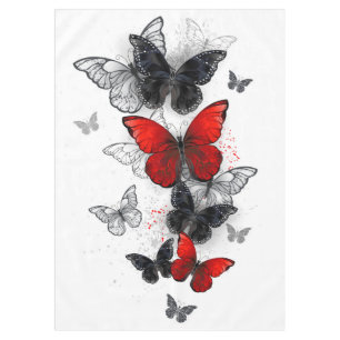 Mantel Mariposas Morpho voladoras negras y rojas