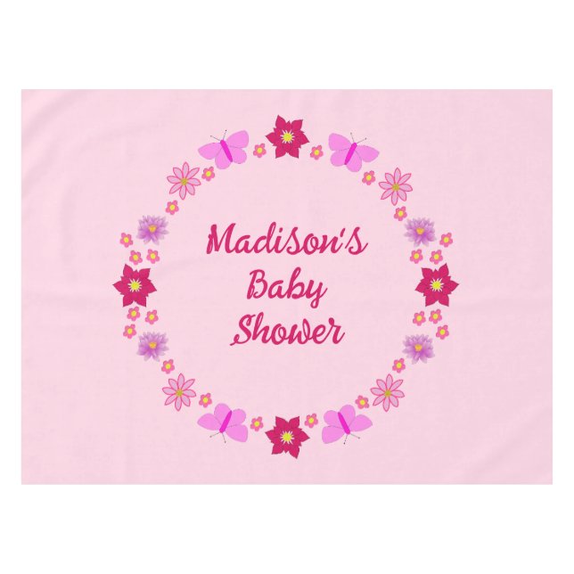 Mantel Mariposas y Flores Rosa Bebé Niña Shower de Bienve (Frente (Horizontal))