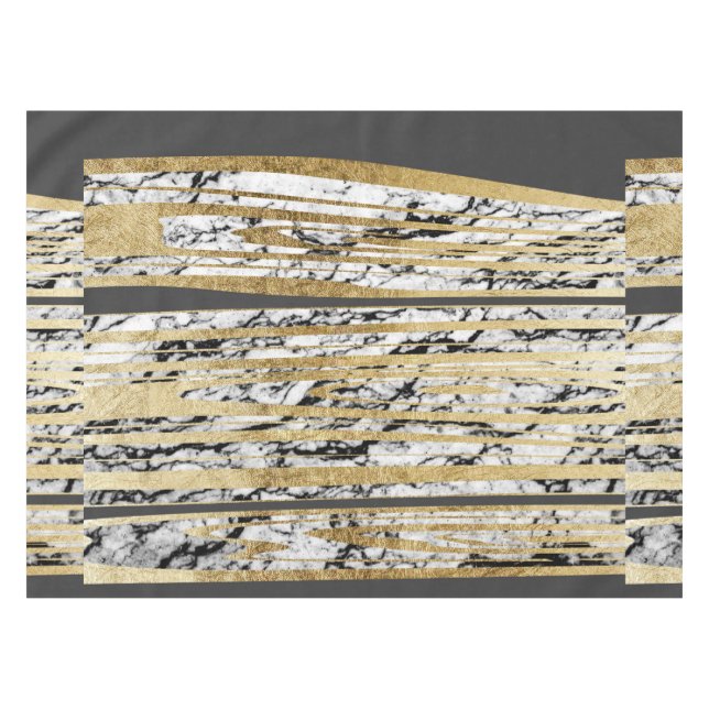 Mantel Mármol blanco negro moderno con las falsas rayas (Frente (Horizontal))