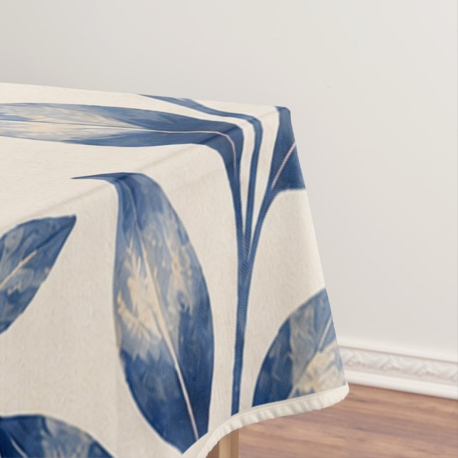 Mantel Mediterranean Blue Watercolor Foliage Tablecloth (In Situ)