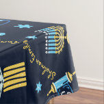 Mantel Menorah Dreidel, Fiesta de Hanukkah personalizada<br><div class="desc">Fijar una mesa de Hanukkah festiva y deleitar a tu afortunado destinatario con un mantel diseñado sólo para Chanukah! Nuestra Menorah Dreidel Personalizado Tablecloth personalizada en Hanukkah incluye menorahs, dreidels, jarras de aceite de oliva, donuts de gelatina y más. Personalice con su nombre o mensaje familiar para hacer de este...</div>