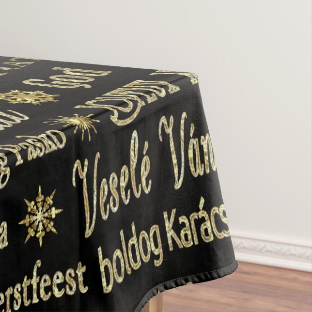 Mantel Merry Christmas Typography Black & Gold Purpurina (In Situ)