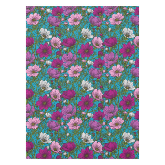 Mantel Mezcla de cosmos en azul (Anverso)