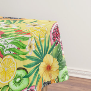 Mantel Mezcla tropical, flores y hojas en amarillo