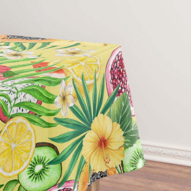 Mantel Mezcla tropical, flores y hojas en amarillo (In Situ)