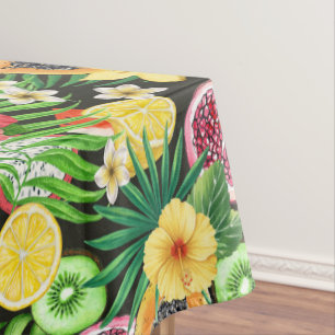 Mantel Mezcla tropical, flores y hojas en negro