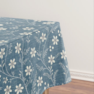 Mantel Miraza azul y blanca con flores blancas