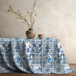 Mantel Moda Azul toile blanco de jouy Muñecas y flores