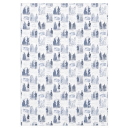 Mantel Moda azul y blanca Toile Biedermeier del vintage