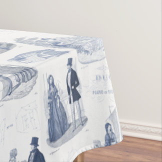 Mantel Moda azul y blanca Toile Biedermeier del vintage