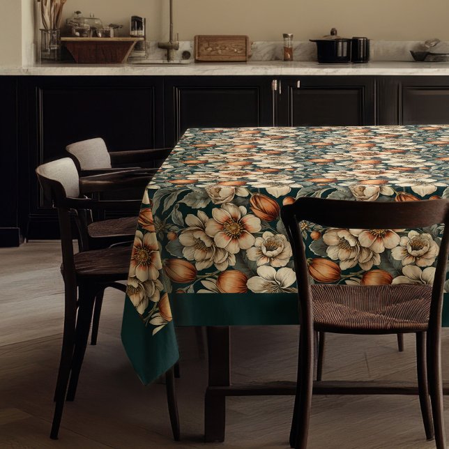 Mantel Moda otoño flores de marfil de terracota azul past (Chic fall terracotta ivory flowers pastel blue tablecloth)