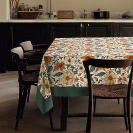 Mantel Moda otoño terracota flores blancas verde pastel