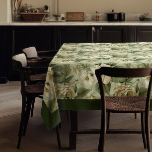 Mantel Moda vintage suave flores verdes y blancas pastel