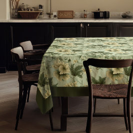 Mantel Moda vintage suave verde pastel y flores de marfil