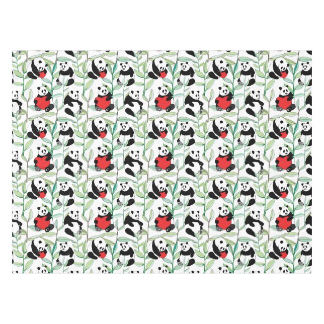 Mantel modelo con las pandas preciosas con los corazones (Frente (Horizontal))