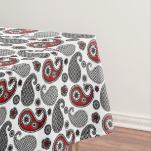 Mantel Modelo, negro, blanco y rojo de Paisley