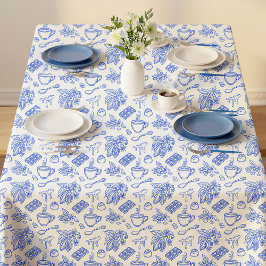 Mantel Modern Blue Toile Cacao and Chocolate Pattern