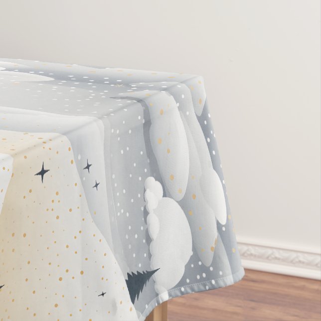 Mantel Modern Blue White Christmas Trees Snowbanks (In Situ)