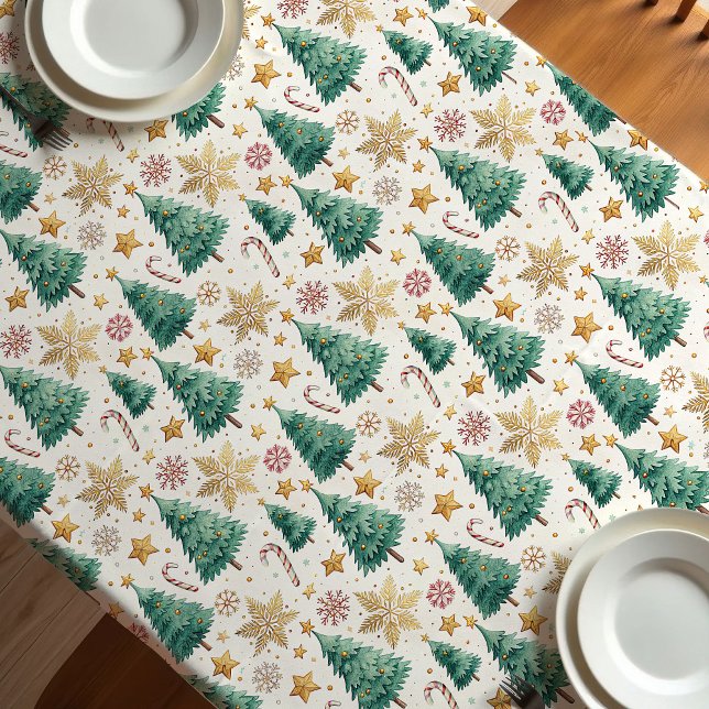 Mantel Modern Christmas trees tablecloth red green gold (Modern Christmas trees tablecloth red green gold

)