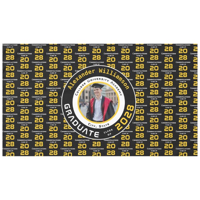 Mantel Modern Yellow Black White Graduation Photo Party (Frente (Horizontal))