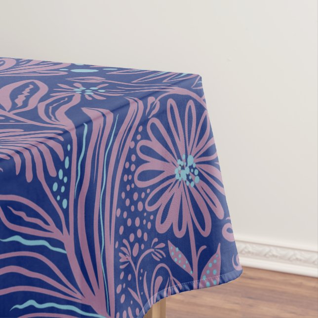 Mantel Moderno | estampado FLORAL | Malva sobre Azul Real (In Situ)