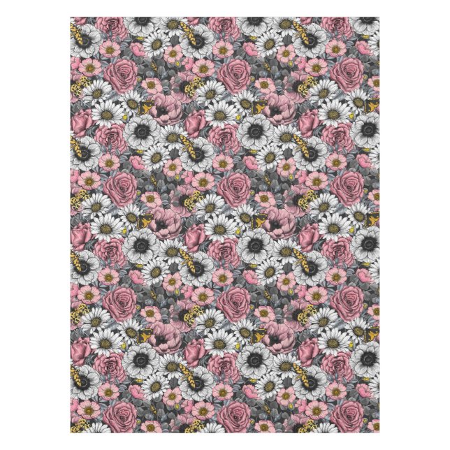 Mantel Modos de mezcla de flores en rosa y gris (Anverso)