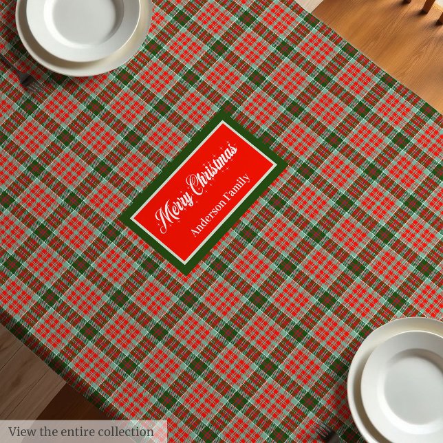 Mantel Monogram Plaid Tablecloth Red Green Christmas Chic (Monogram Plaid Tablecloth Red Green Christmas Chic)