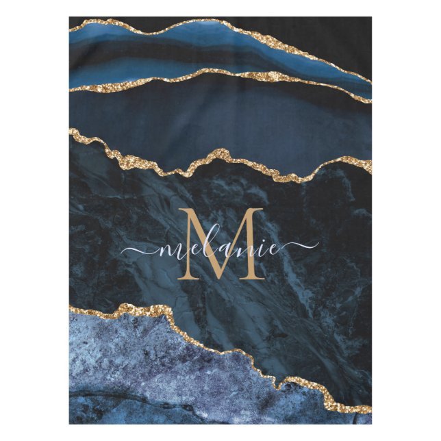 Mantel Monograma de mármol azul de la marina Tablecloth (Anverso)