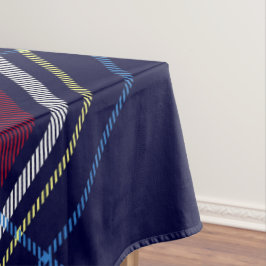 Mantel Monograma de tartán rojo azul en fuente de león ce