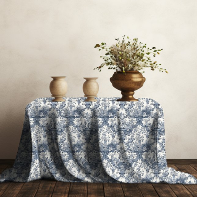 Mantel Monograma elegante de tela azul de jouy (Subido por el creador)