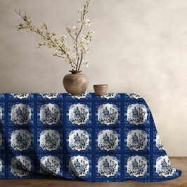 Mantel Monograma elegante de tela azul de jouy