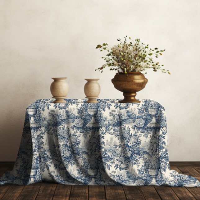 Mantel Monograma elegante de tela azul de jouy (Subido por el creador)