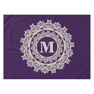 Mantel Monograma elegante púrpura y poner crema