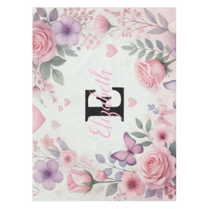 Mantel Monograma nombre corazones florales color de agua