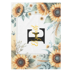 Mantel Monograma nombre girasol floral color de agua past
