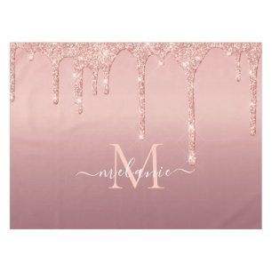 Mantel Monograma Nombre Rosa Oro Purpurina Rubor Tableclo