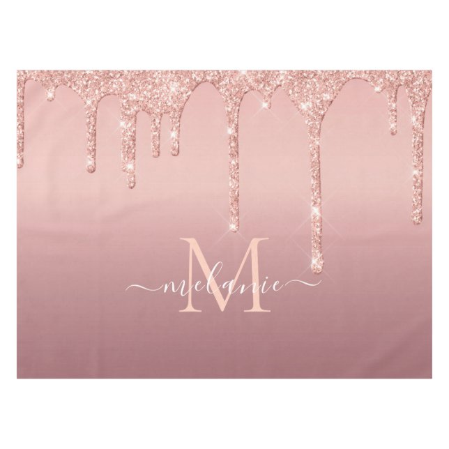 Mantel Monograma Nombre Rosa Oro Purpurina Rubor Tableclo (Frente (Horizontal))