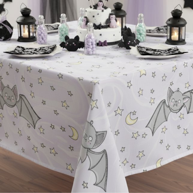 Mantel Morple Bats Spooky Cute Baby Halloween (Cute Halloween Baby Bats, Moons, Stars Pattern in Pastel Purple. Gothic Fall Baby Shower Tablecloth)