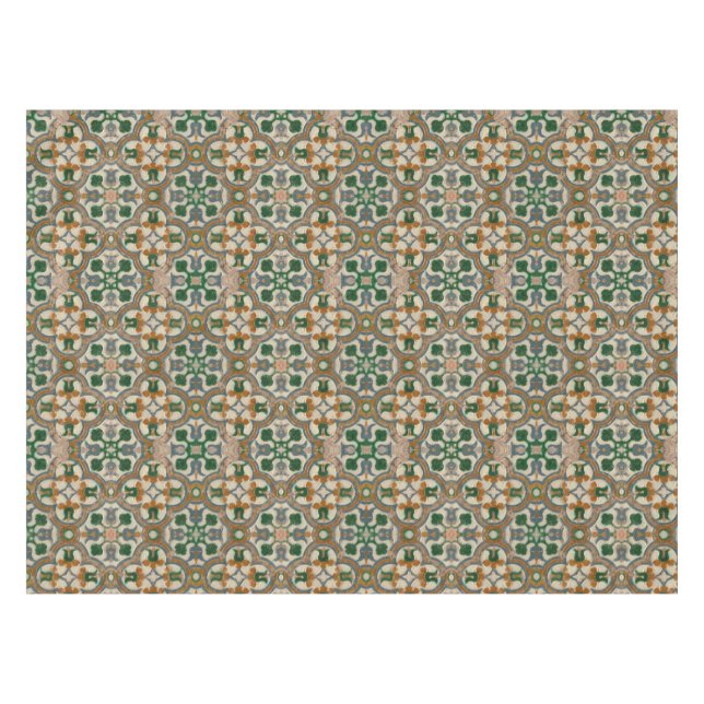Mantel Mostaza verde floral Azulejos Patrón geométrico (Frente (Horizontal))