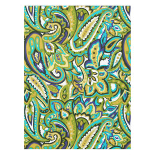 Mantel Mostaza verde oliva amarillo turquesa azul paisley