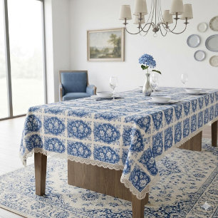 Mantel Motivos Florales Toile De Jouy Francés Azul Vintag