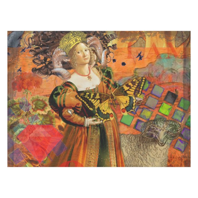 Mantel Mujer Naranja Aries: Collage de Arte Antiguo de Ca (Frente (Horizontal))