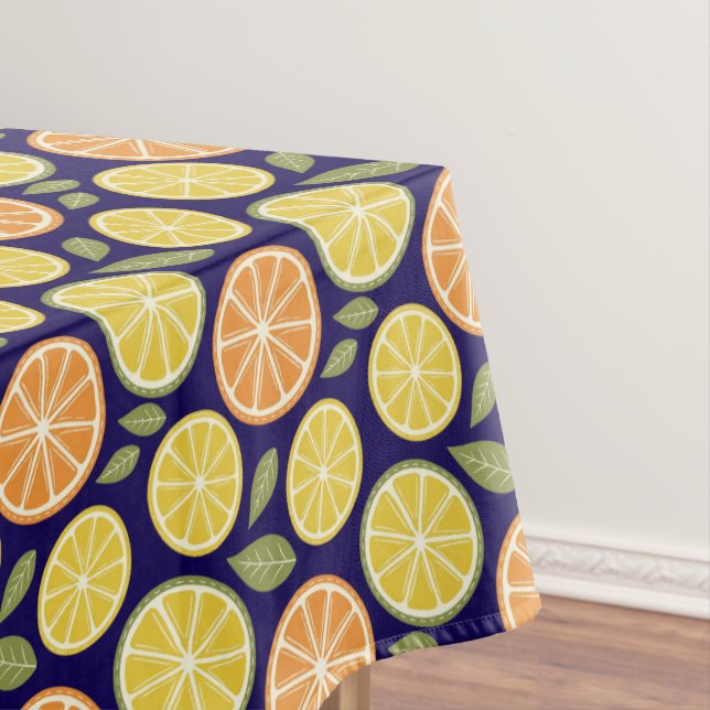 Mantel Naranja amarillo limón Patrón azul (In Situ)