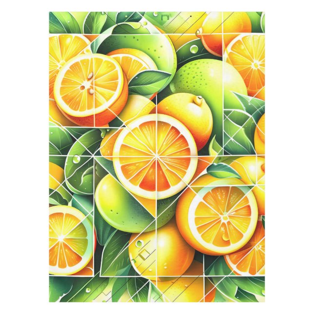 Mantel Naranja Limón Botánico Cítrico Geométrico (Anverso)