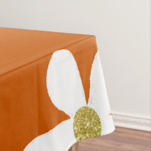 Mantel Naranja quemado blanco simple margarita dorado