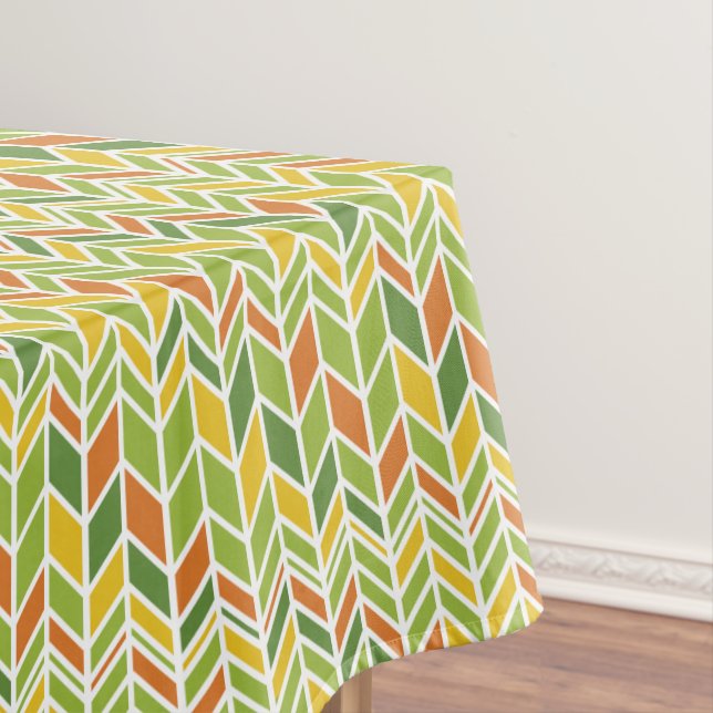 Mantel Naranja Retro Zig-Zag y Chevron Verde (In Situ)