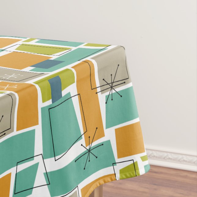 Mantel Naranja Turquesa Green Squares Starburst Mid Mod (In Situ)