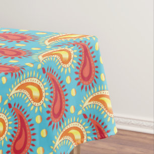 Mantel Naranja Turquesa Oriental Patrón Paisley Persa